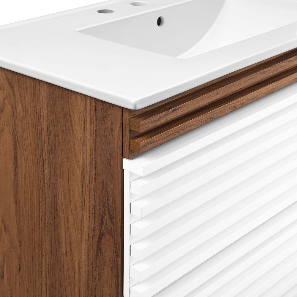 Modway Render 36" Wall-Mount Bathroom Vanity in White Walnut White