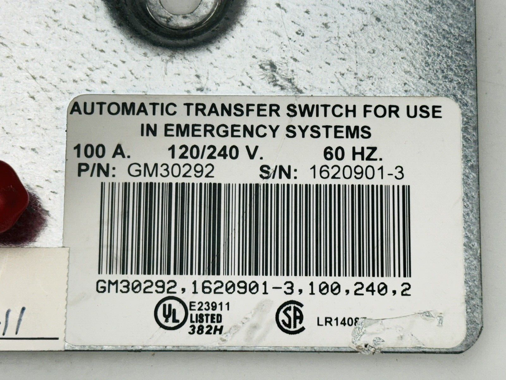 Zenith Kohler GM30292 100A Automatic Transfer Switch For Use In Emergency System