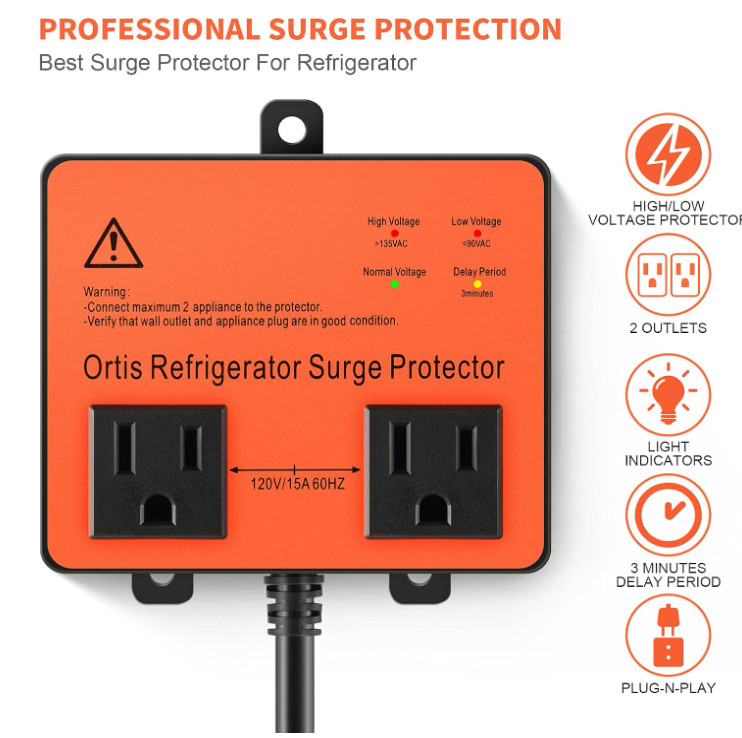 Refrigerator Surge Protector Double Outlet Voltage Protector for Appliances