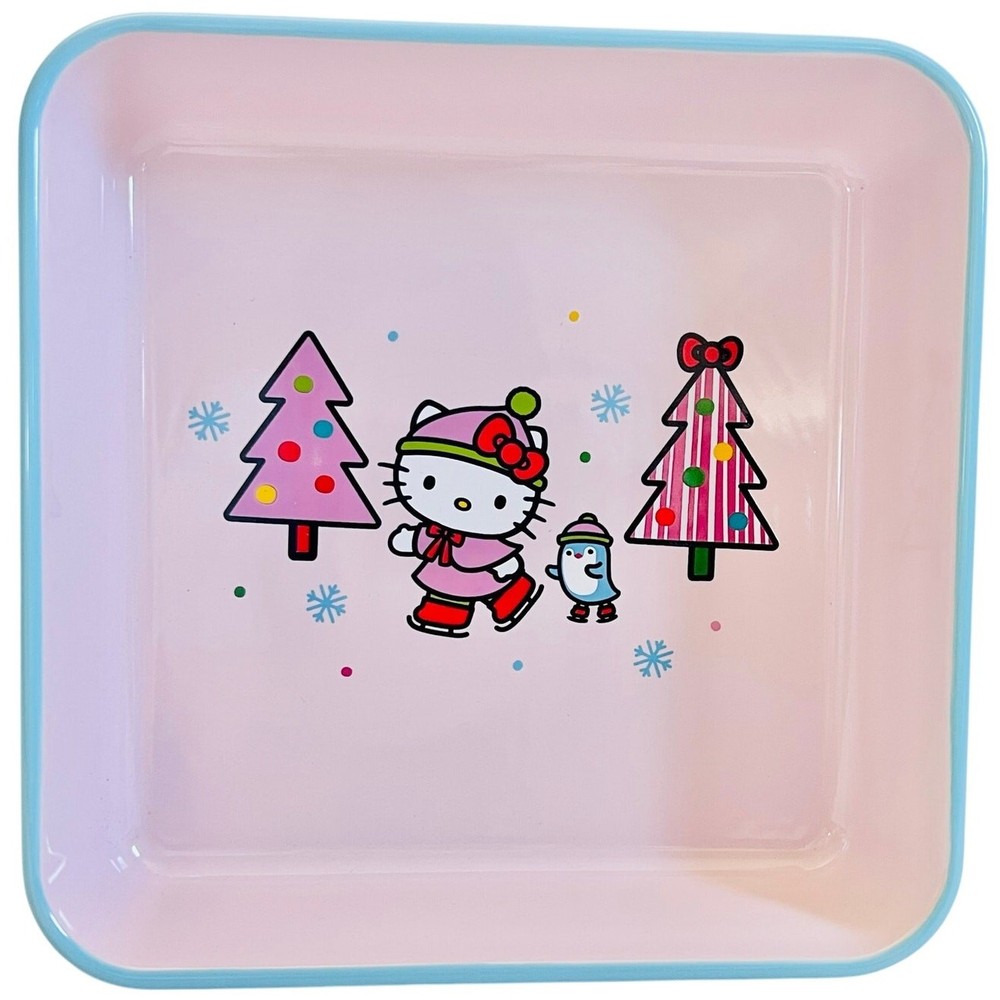 Hello Kitty Square Baking Pan 9" Christmas Ice Skates Ceramic Casserole Bakeware