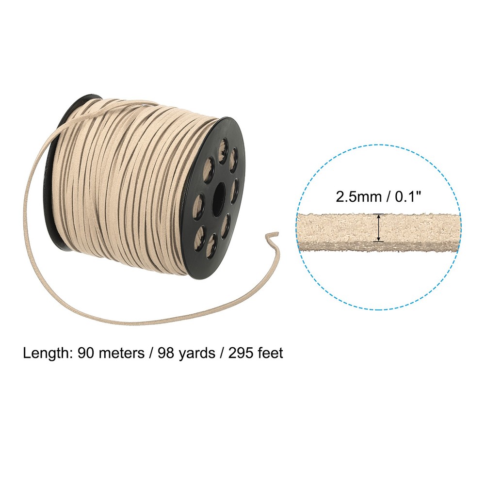 Suede Lanyard String with Roll Spool 2.5mm 98 Yard, Flat Microfiber Cord, Khaki