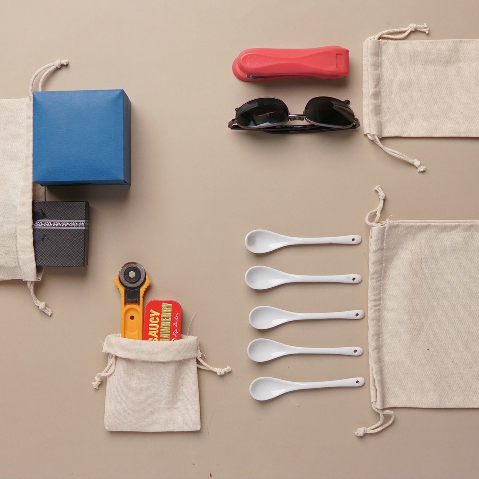 Biglotbags - 3 x 5 Inches Premium Canvas Cotton Double Drawstring Bags. Qty: 100