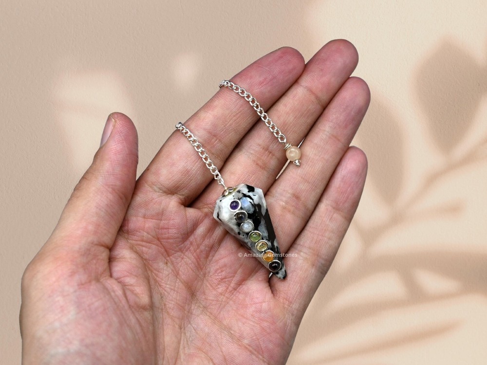 Rainbow Moonstone Dowsing Crystal Chakra Pendulum