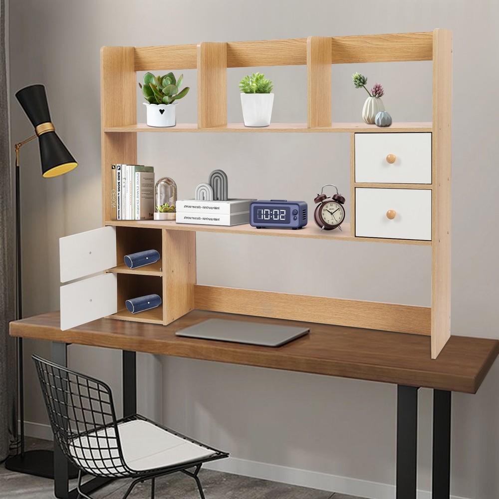 Desktop Storage Rack with 4 Cabinets - Space-Saving Bookshelf Organizer Elegant