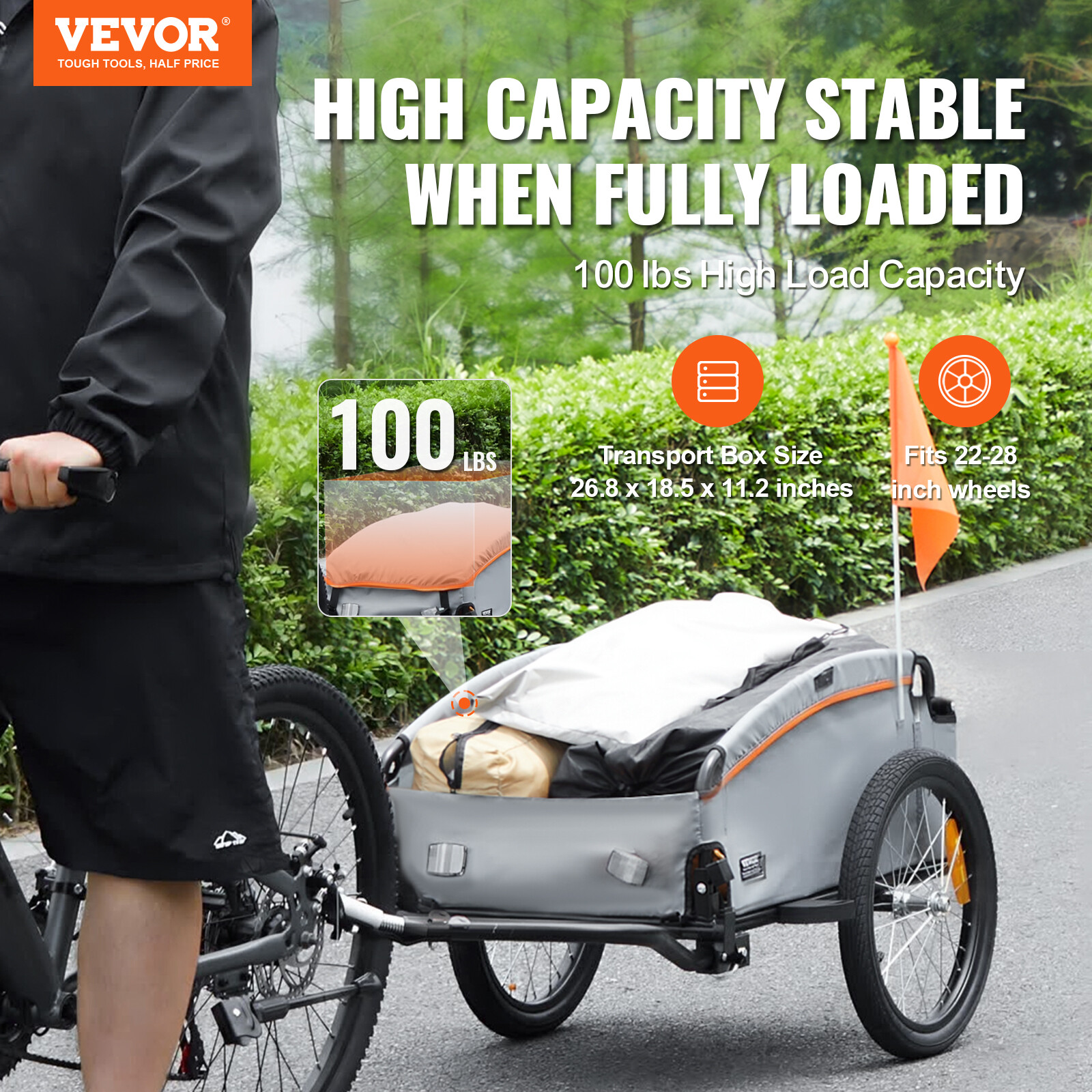 VEVOR Bike Cargo Trailer Bicycle Carrier Storage Cart 100 lbs Load Carbon Steel