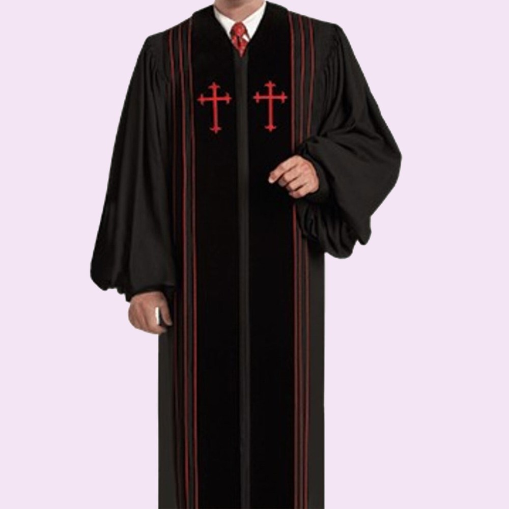 Men's Pulpit Robe Bishop - Black Wool