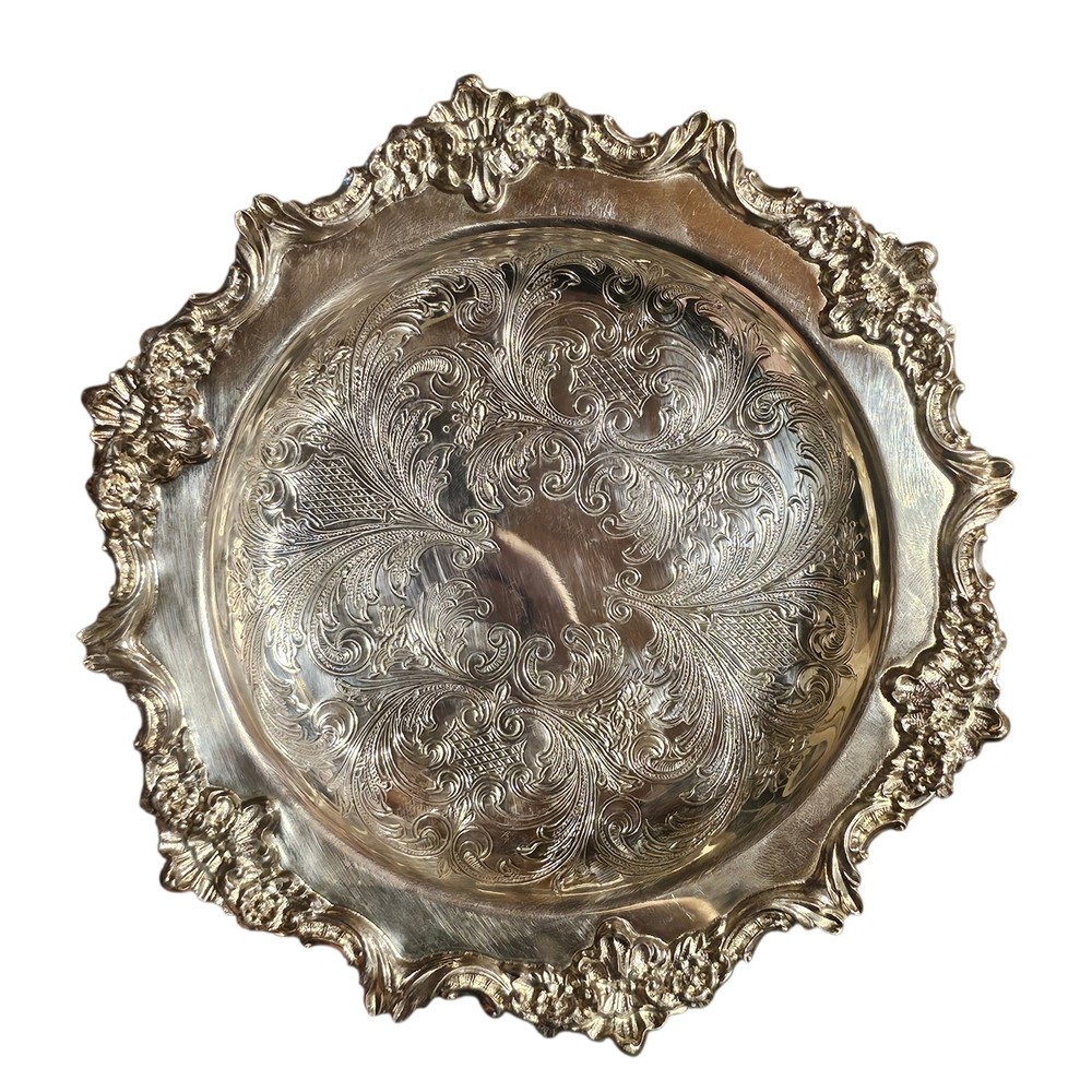 Vintage Crown Mark Silver Plated Dish Ornate Scrollwork 7”
