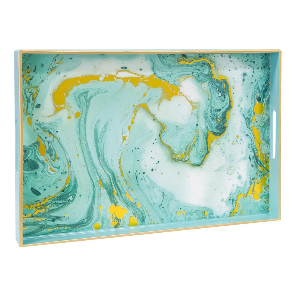 MAONAME Turquoise Serving Tray with Handles, Plastic Decorative for Coffee