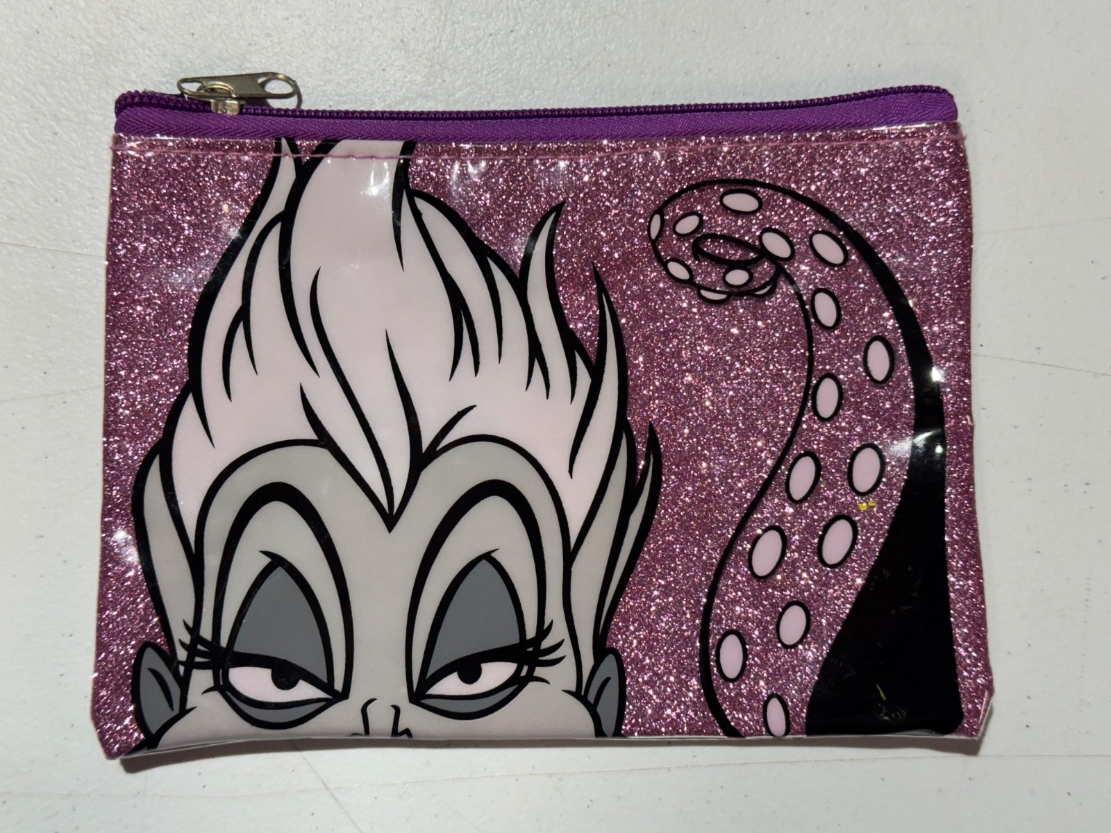 DISNEY'S THE LITTLE MERMAID VILLAINS URSULA COSMETIC MAKE UP BAG PURPLE GLITTER