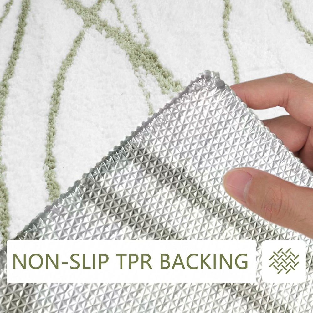 Tititex Luxury White Sage Green Curve 1'4" x 2' (Rectangular),
