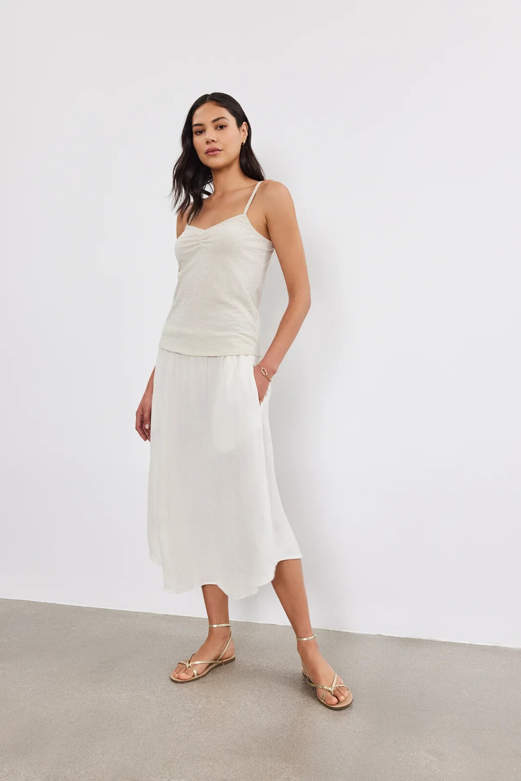 VELVET By Graham & Spencer Peg Cotton Slub Ruched Tank Top Sand S $85 H14