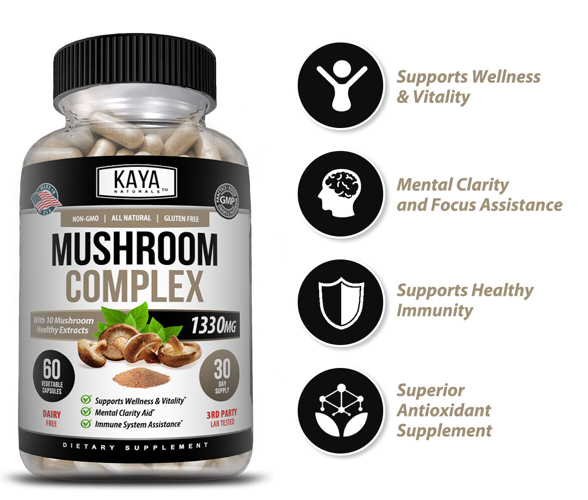 10x Mushroom Complex Supplement, Lions Mane, Reishi, Shiitake, Immune Capsule