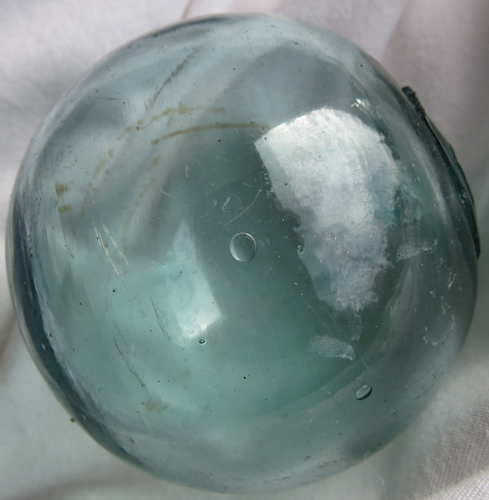 Japanese Blown Glass FLOAT 2.5" Aqua WP Makers Mark #11 "river-mouth" Vtg USA BZ