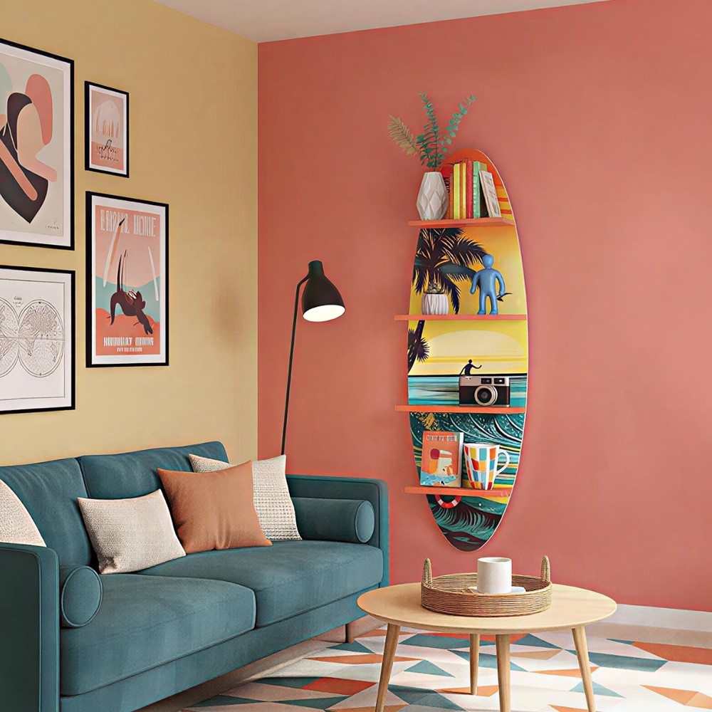 Creative Surfboard Wall Shelf for Wall Decor & Storage, Vertical Floating She...