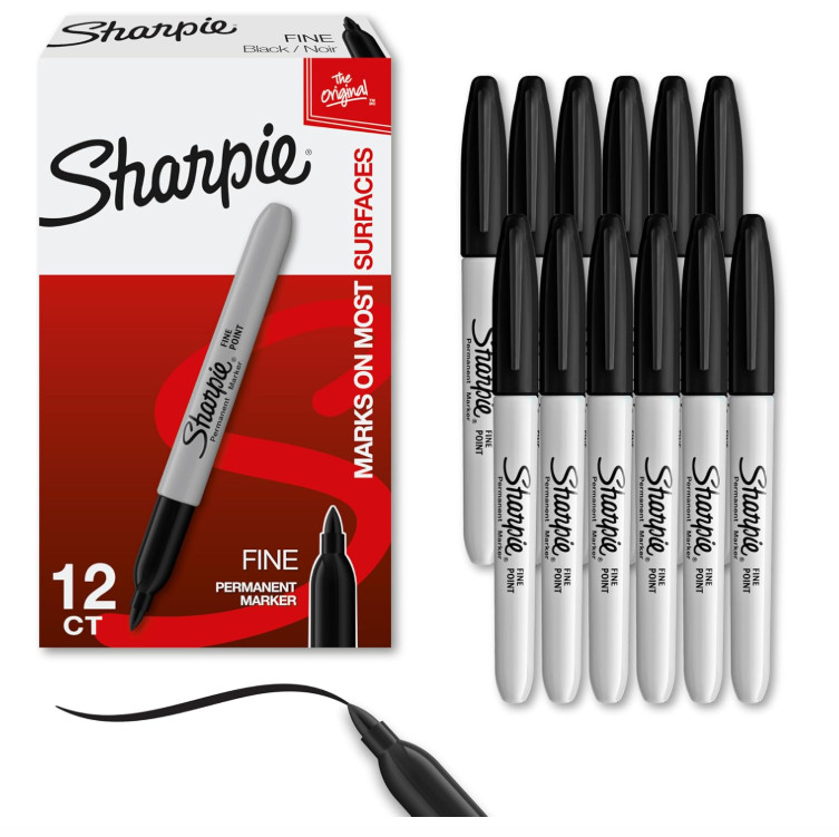 Sharpie Permanent Markers, Fine Tip, Black, 12 Count - For Classroom