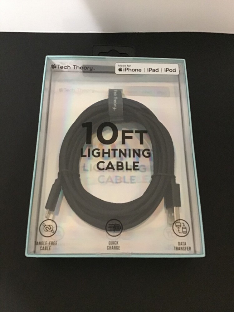 NEW Tech Theory 10ft Cable Compatible with iPhone, iPad, iPod-Charge/Transfer