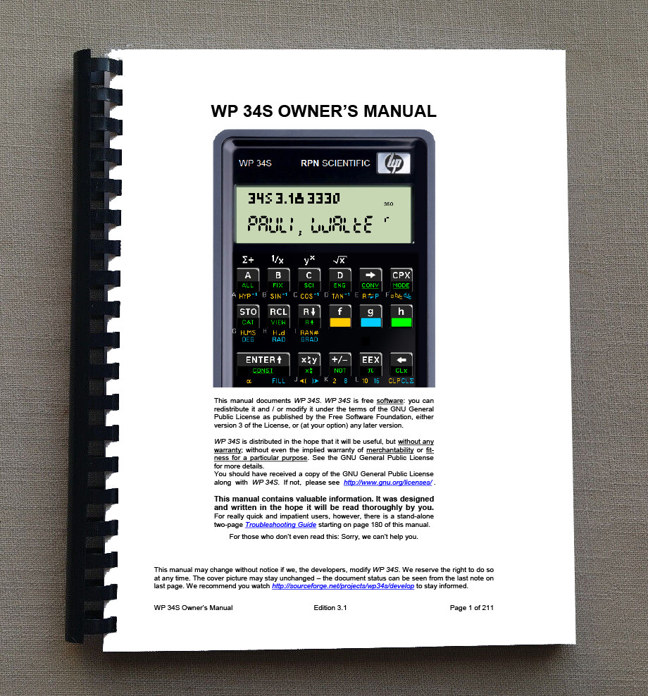 Manual for Hewlett Packard WP-34S Calculator
