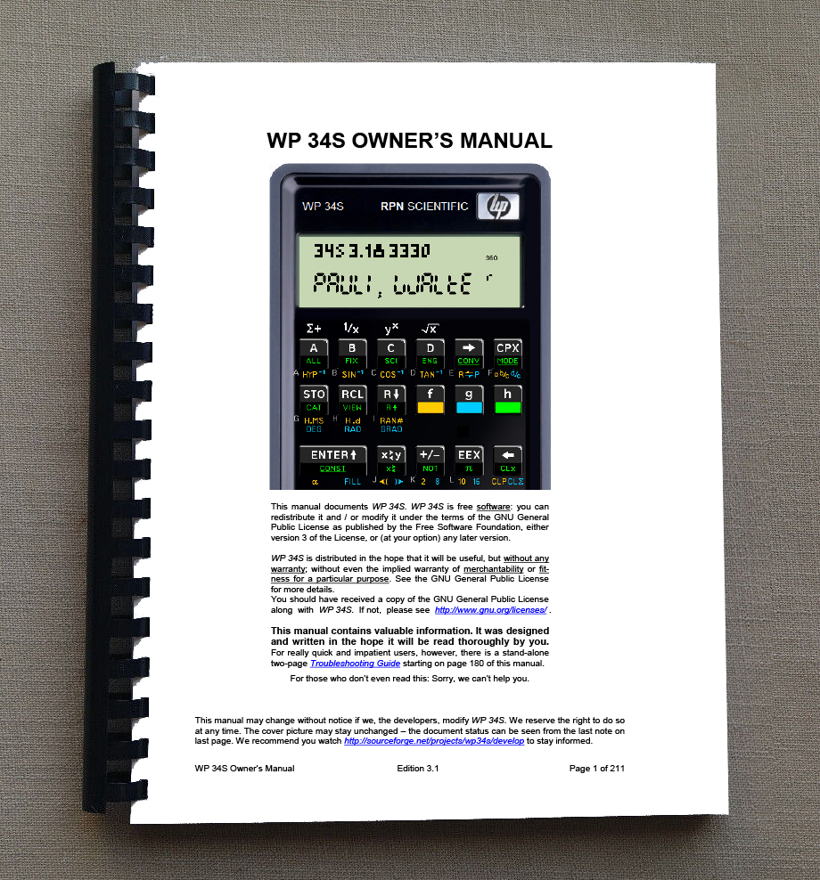 Manual for Hewlett Packard WP-34S Calculator