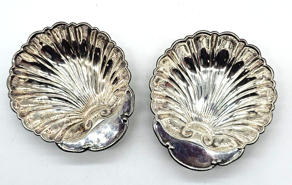 2 Crescent Silverware Co. Scalloped Trinket Sauce Dishes Silver Plated 3" x 3.5"