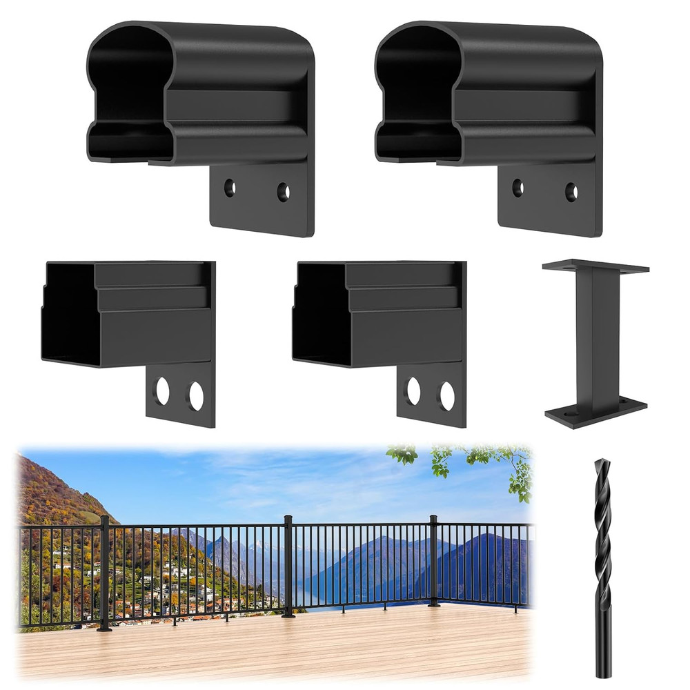 4 Pack Aluminum Deck Railing Bracket Connector with Level Foot & Drill, Fixed Ra