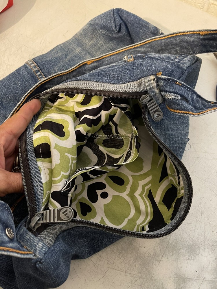 large blue jean bag handmade