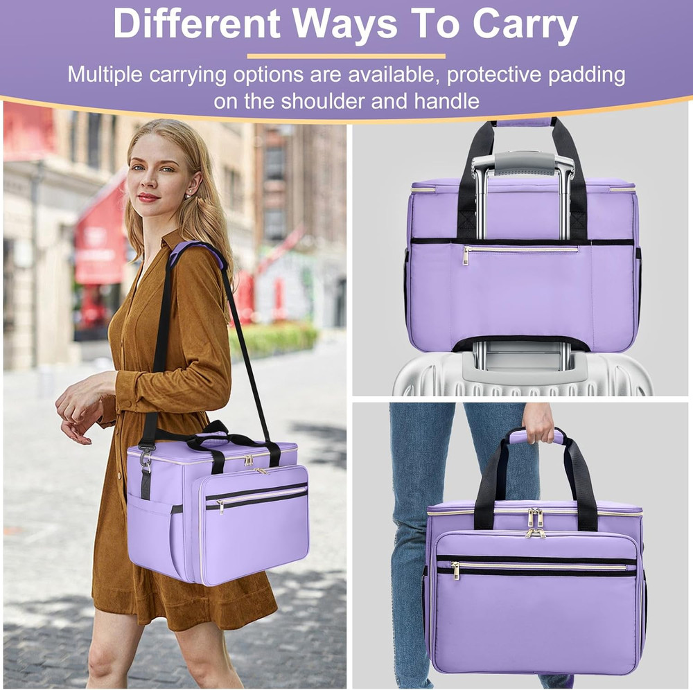 Purple Sewing Machine Case & Double Layer Organizer with Strap & Handle