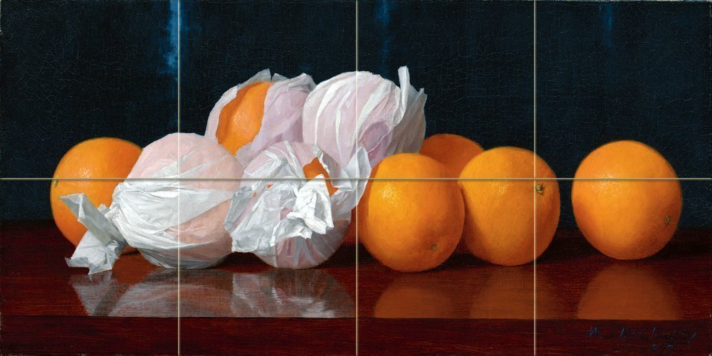 RAPPED ORANGES ON A TABLETOP Tile Mural Kitchen Wall Backsplash Ceramic 24x12