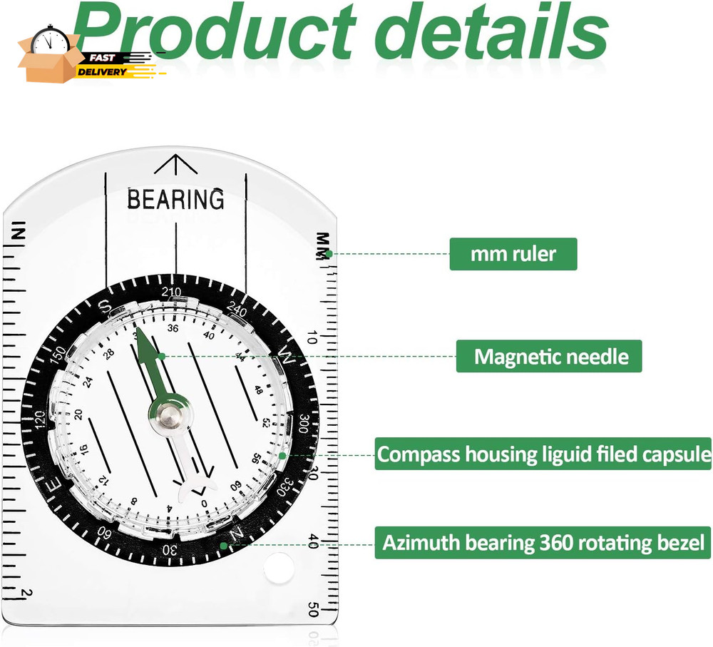 9 Pieces Orienteering Compass Hiking Backpacking Camping Compass Map Readi