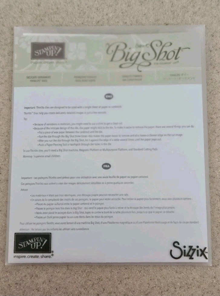 RARE STAMPIN UP SIZZIX BIG SHOT DELICATE ORNAMENT CHRISTMAS THINLITS DIES CARD