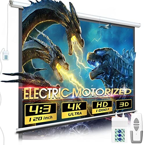 Motorized Projector Screen Pull Down with Remote Control 120 120-4:3-White