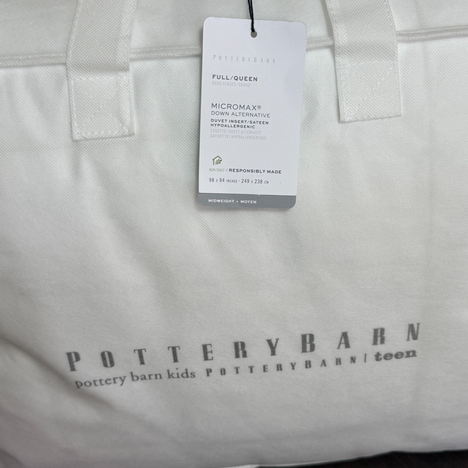 POTTERY BARN MICROMAX LUXE FULL/QUEEN DUVET INSERT MIDWEIGHT AAFA CERTIFIED