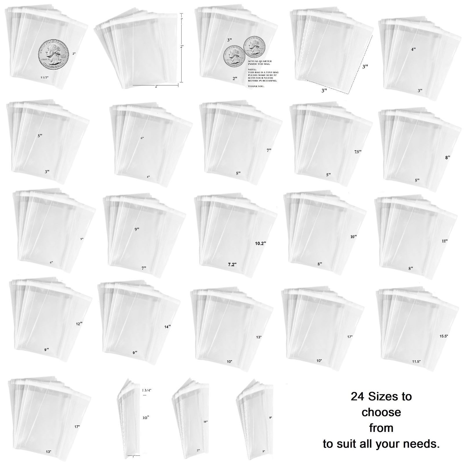 100pc 2Mil Clear Flat Re-Sealable Food Grade Cellophane OPP Bags for Candy,...