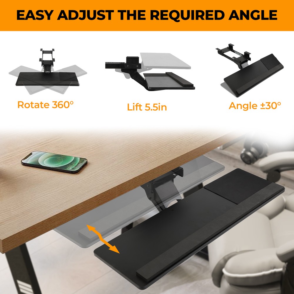 Multi-Function Under Desk Keyboard Tray Adjustable，Slide Out Keyboard Tray