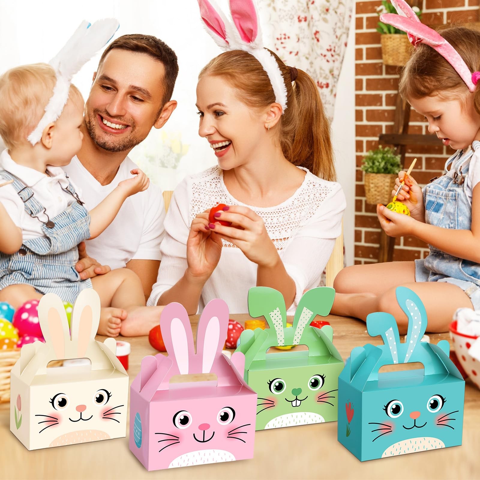 100 Pcs Easter Treat Boxes Bunny Favor Boxes with Handle Rabbit Shape Basket ...