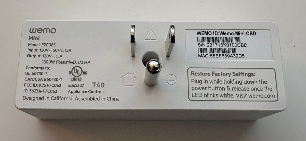 Wemo Mini F7C063 Wifi Smart Plug