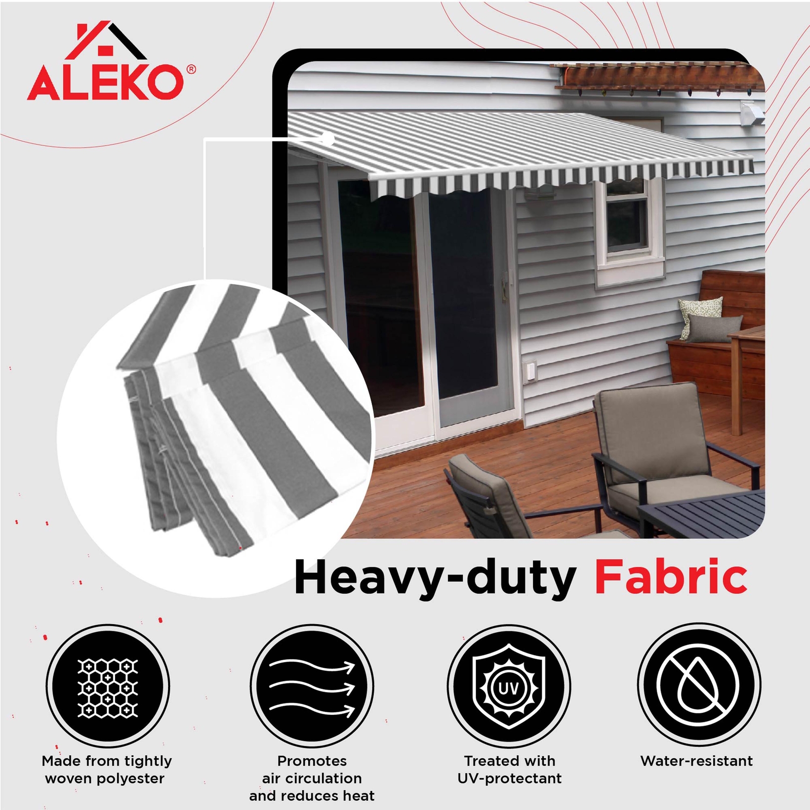 ALEKO Fabric Awning Replacement for 12X10 ft Retractable Patio Awning Grey/White