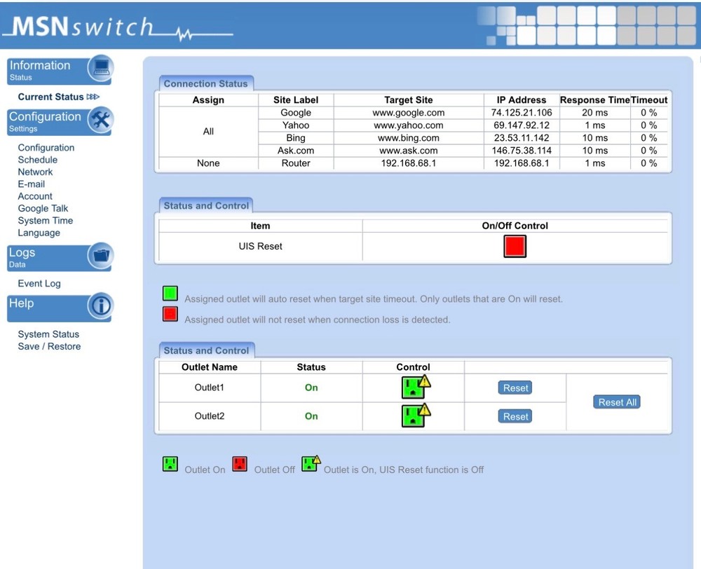 MSNSwitch MS520 Internet Enabled IP Remote Power Reboot Switch