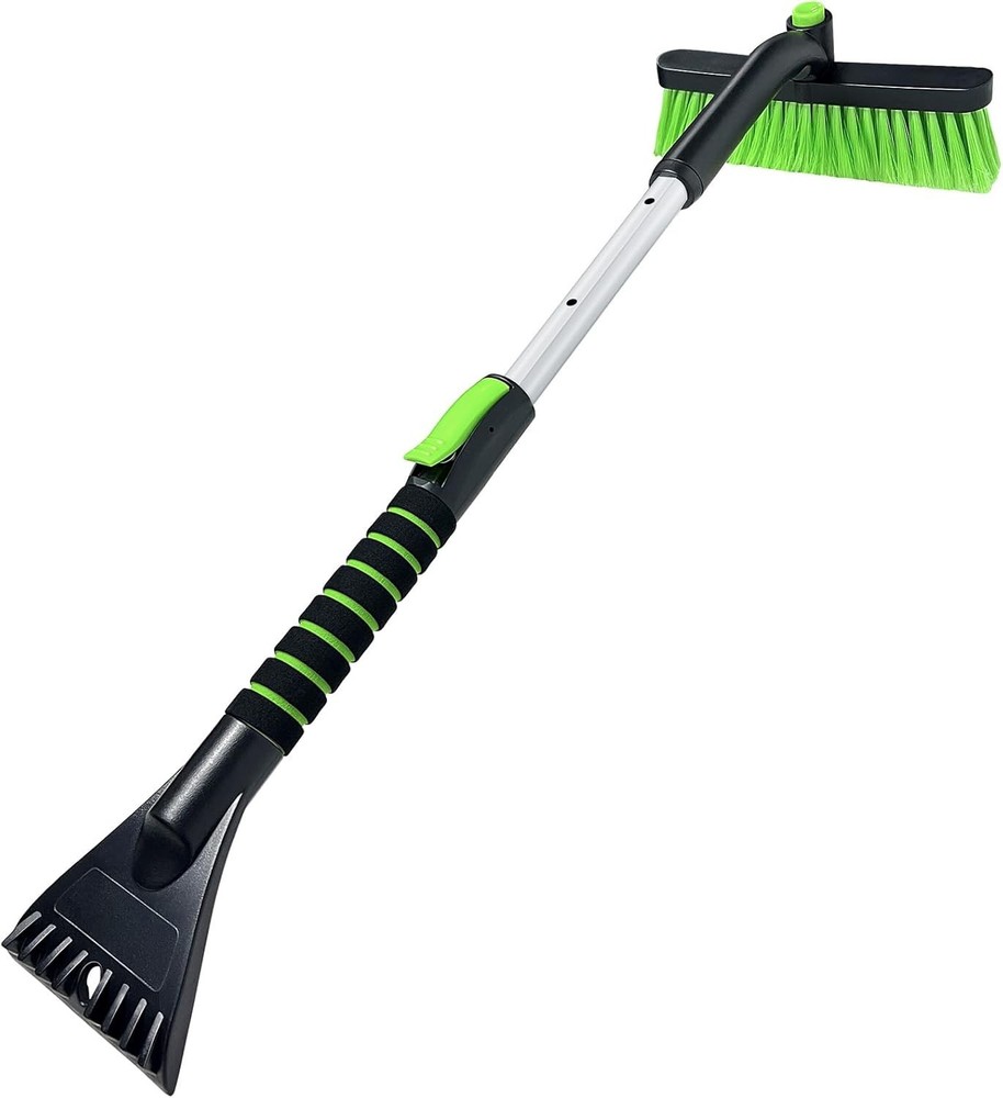Extendable Snow Brush Ice Scraper Car Windshield Green Rotatable Foam Grip