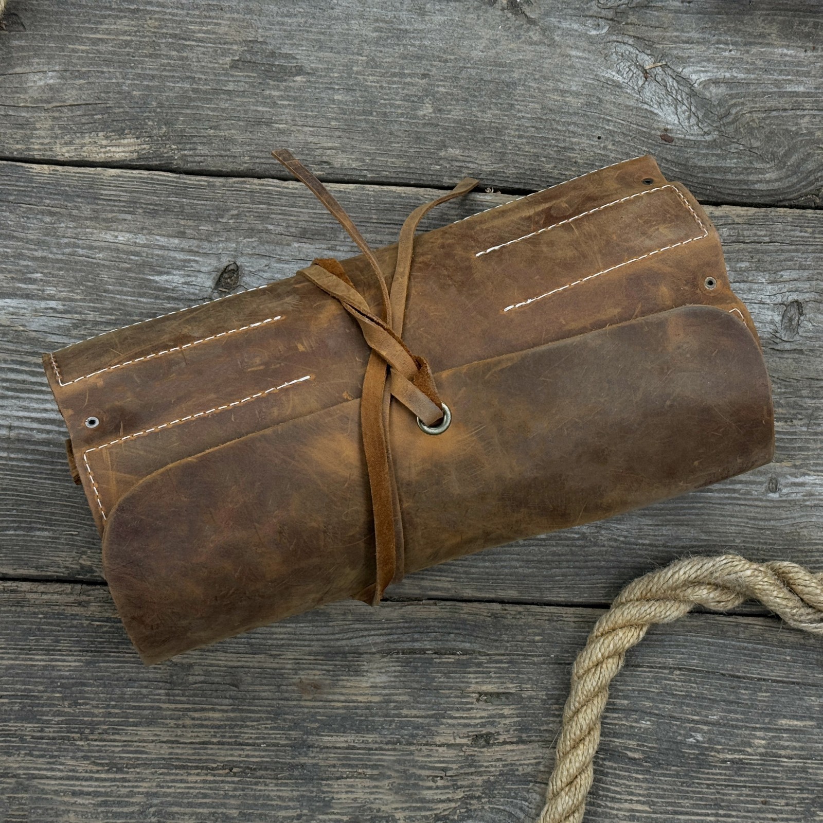 Crazy Horse Leather Chisel Tool Roll 15-Pocket Workshop Organizer