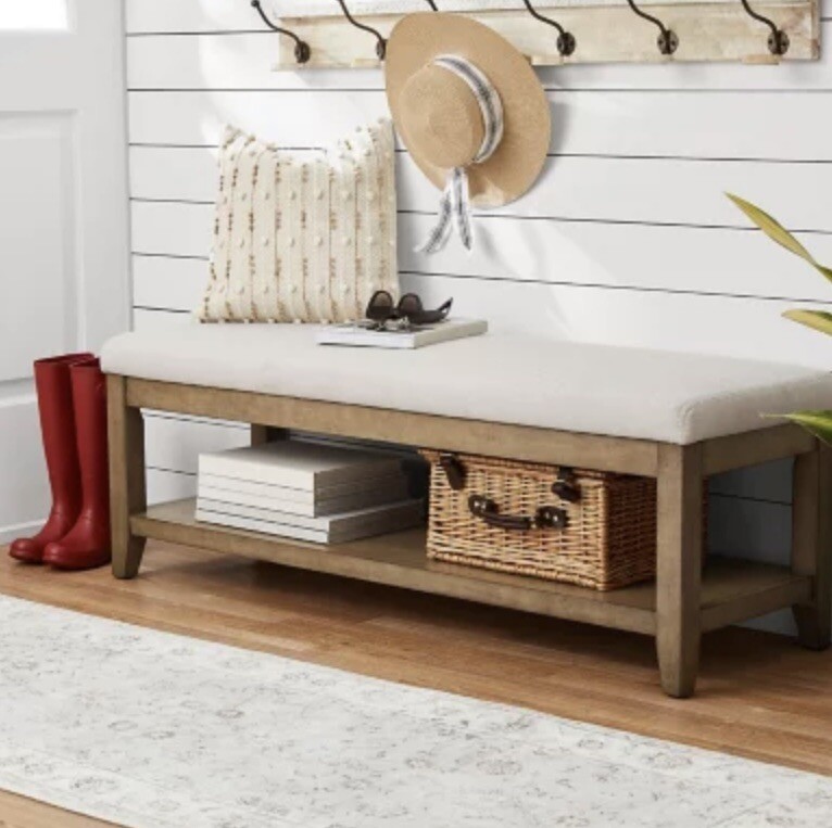 Wood Bench with Lower Storage Shelf