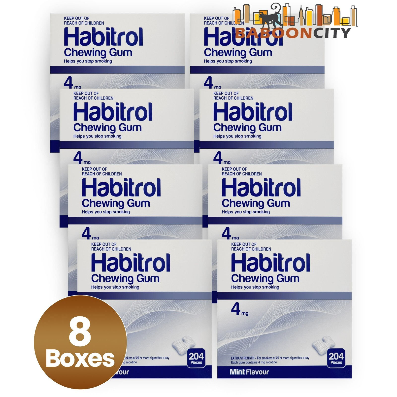 Habitrol Nicotine Gum 4mg MINT Flavor (1632 total pieces = 8 boxes) NEW 11/2027