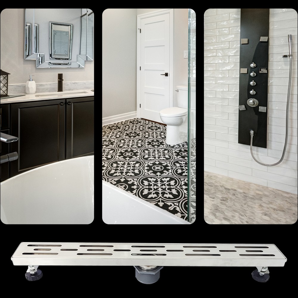 Linear Shower Drain Set 24" Rectangular Stainless Shower Drain w/Cover Grate