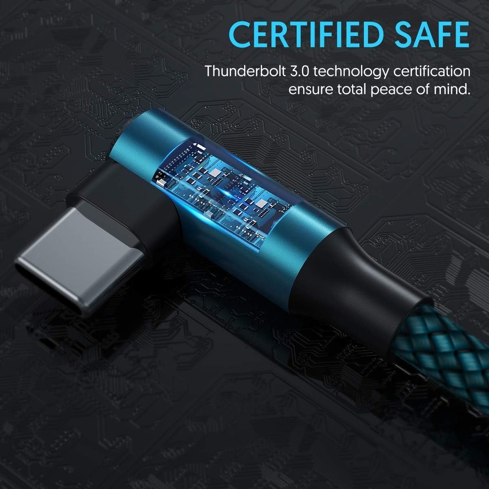 geekboy Type C Cable 90 Degrees Right Angle [3-Pack 10ft] Nylon 3 Pack, Cyan