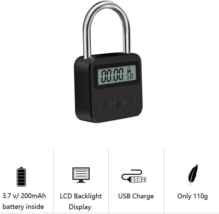 Metal Timer Lock - Electronic Time Padlock with LCD Display - USB Rechargeable
