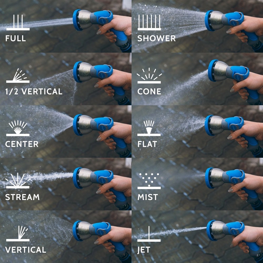 Garden Hose Nozzle Heavy Duty - Features 10 Spray Patterns, THUMB CONTROL On ...