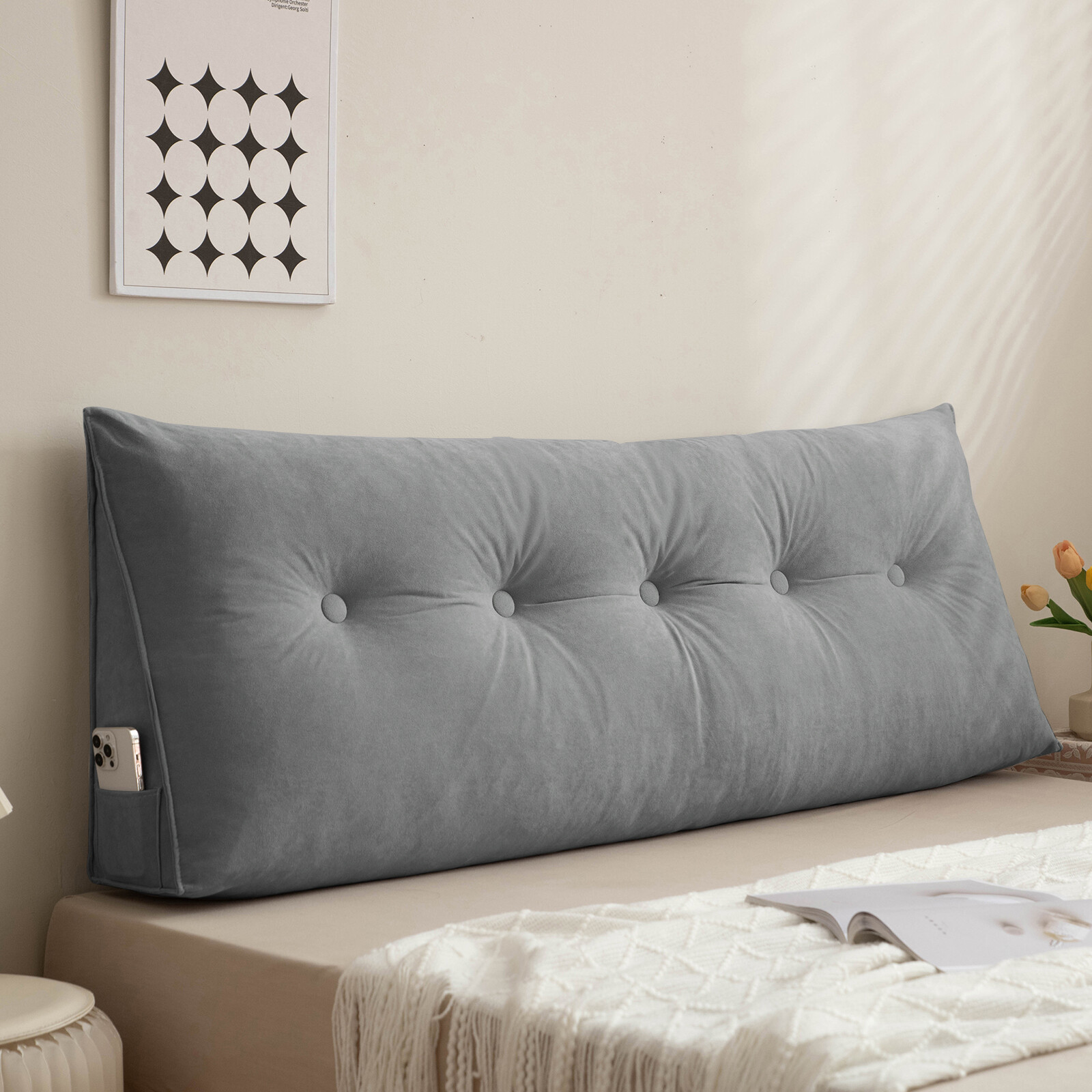 Triangle Headboard Pillow Soft Chenille Bed Wedge Lumbar Support Reading Cushion