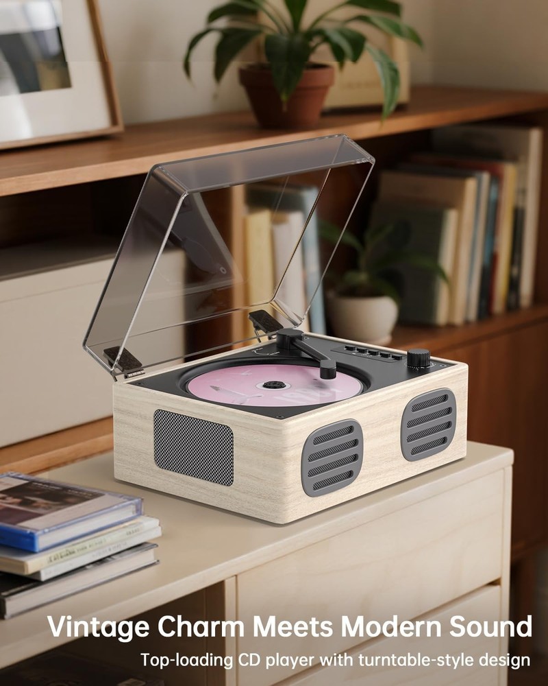 Portable Retro CD Player with Speakers, Bluetooth Input & Output, LED Screen,