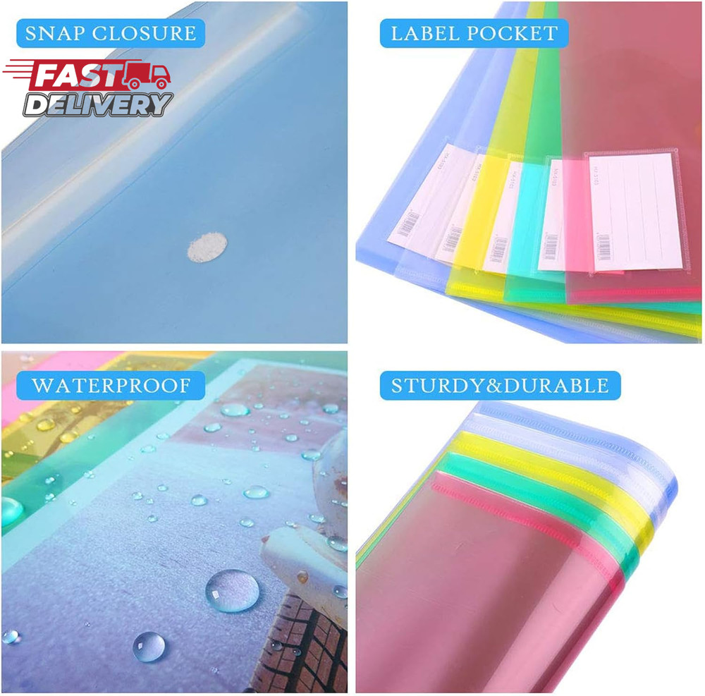 10 Pack Plastic File Folders with Label Pockets - US Letter & A4 Size Clear Docu