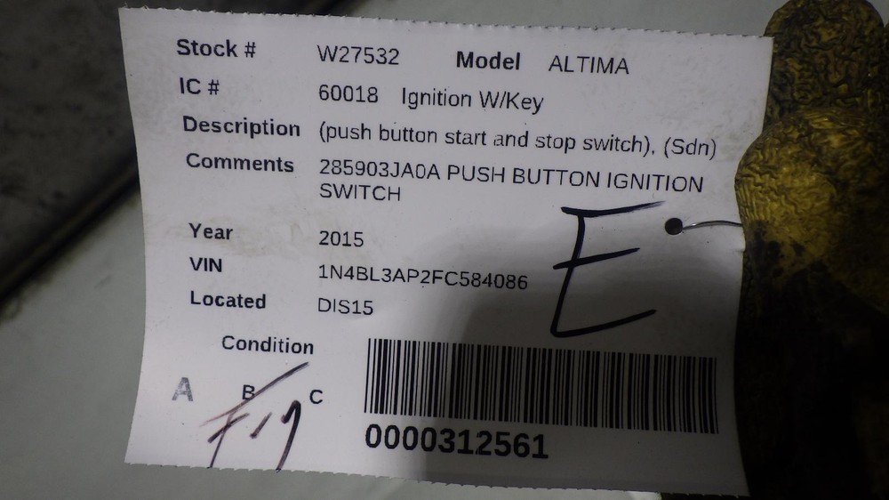 15 NISSAN ALTIMA Push Button Ignition Switch 285903JA0A