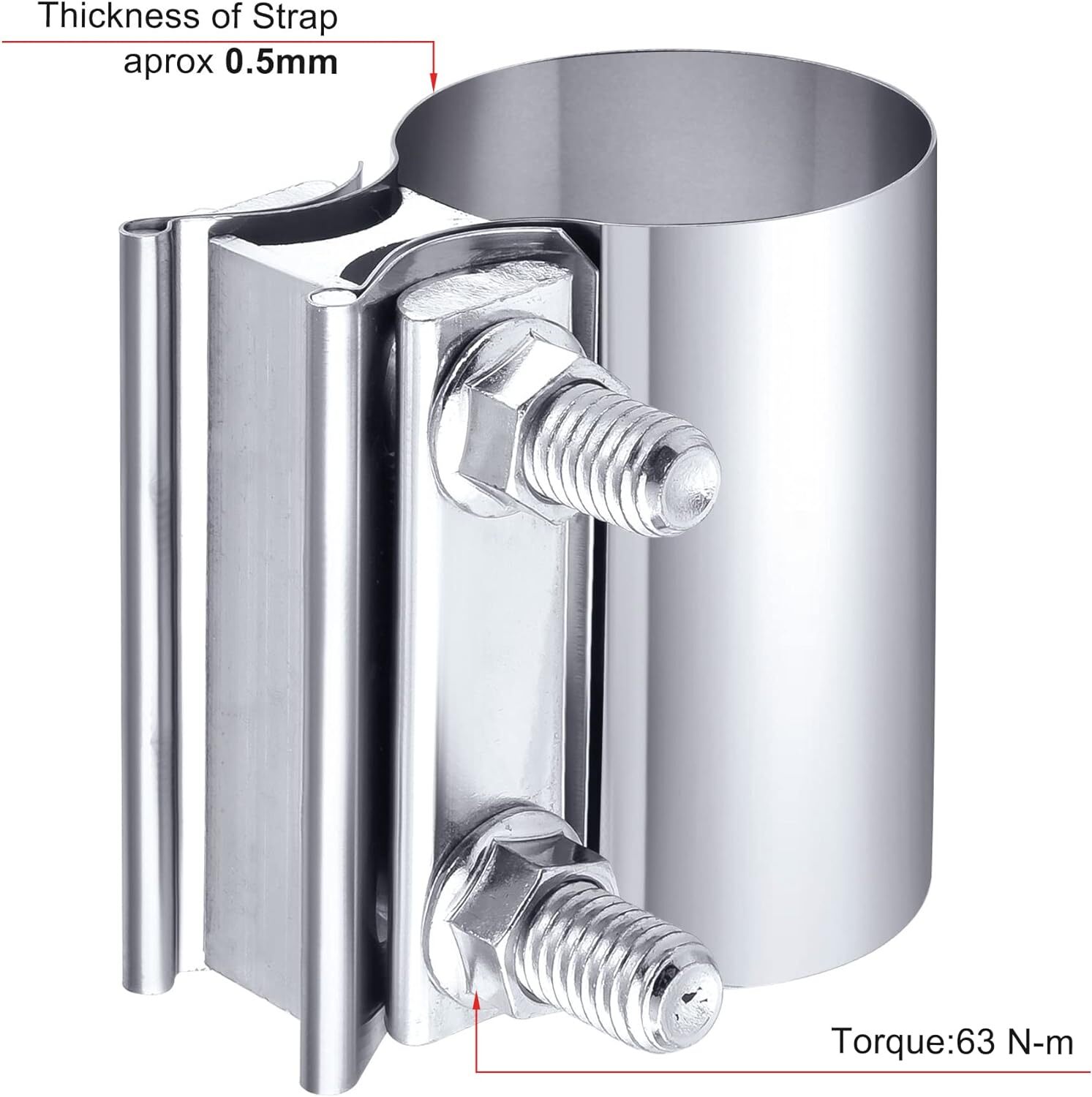 2 x 2.0 Inch Exhaust Clamp,Butt Joint Band Clamp Sleeve Coupler Stainless Steel